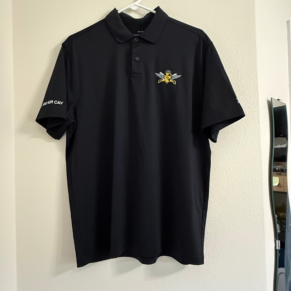 Under Armour Mens Air Cav Performance Polo Shirt Black Large STAY AIR CAV Logo